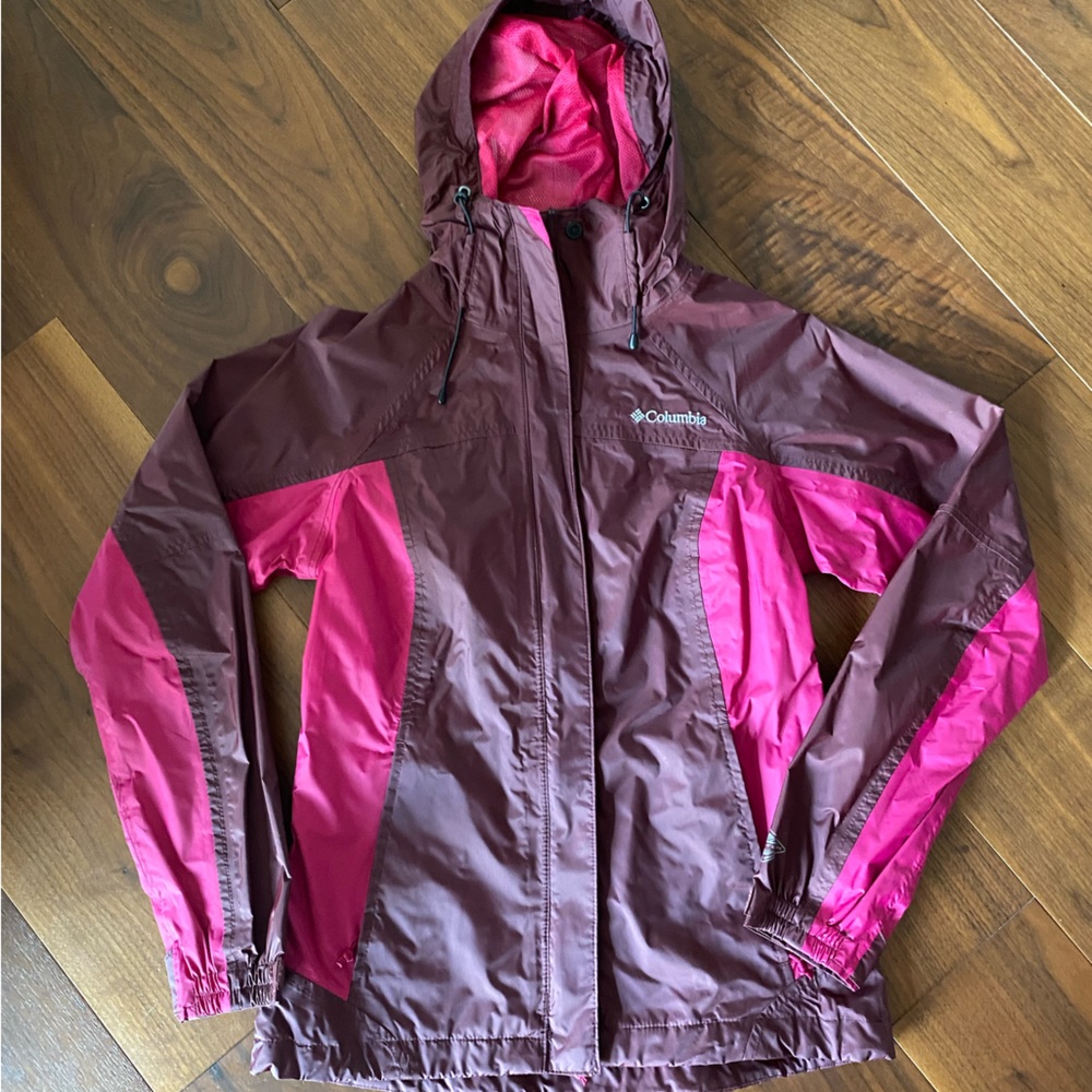 [Columbia] Burgundy and Pink Hooded Windbreaker - Picture 4 of 7